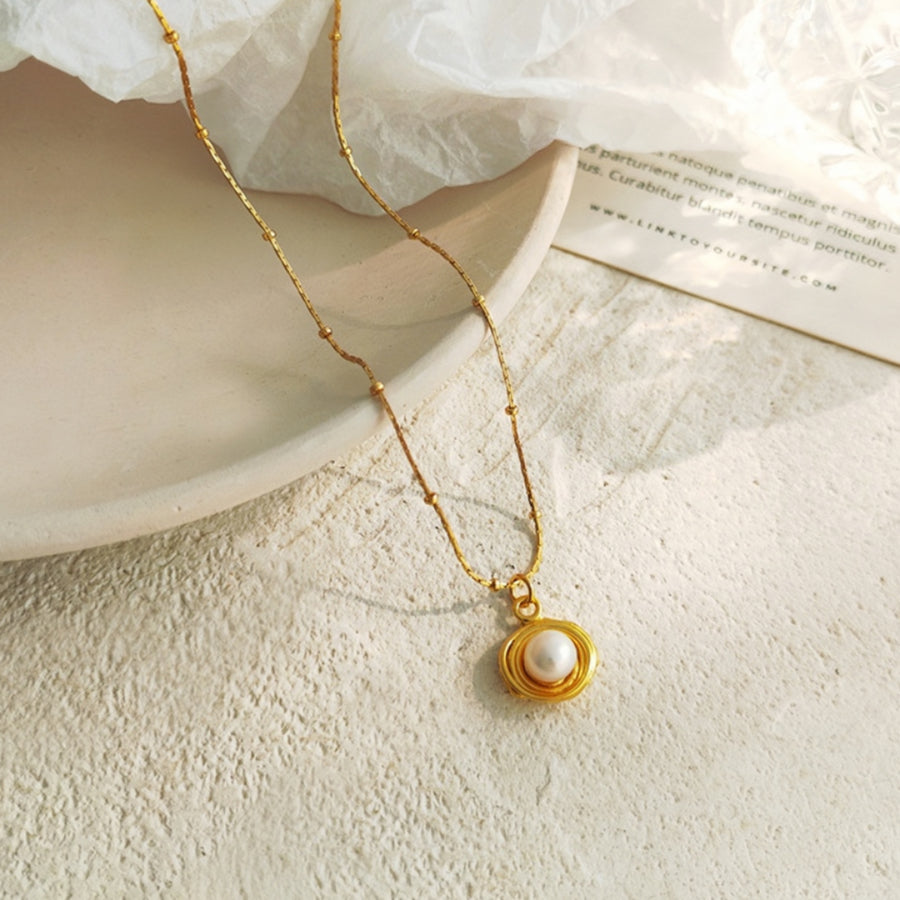 Real Gold Plated Copper Simple Freshwater Pearl Pendant Necklace