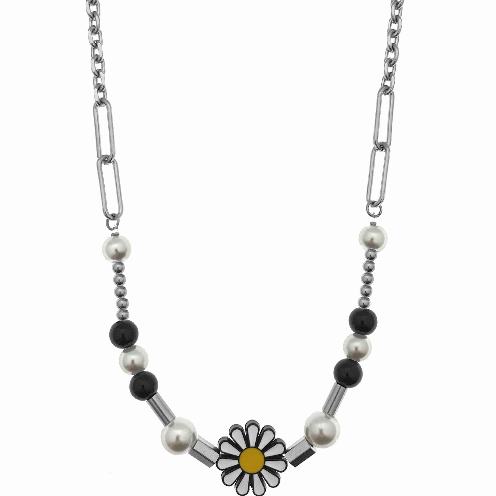 Daisies Pearl Titanium Steel Chain Necklace for Men