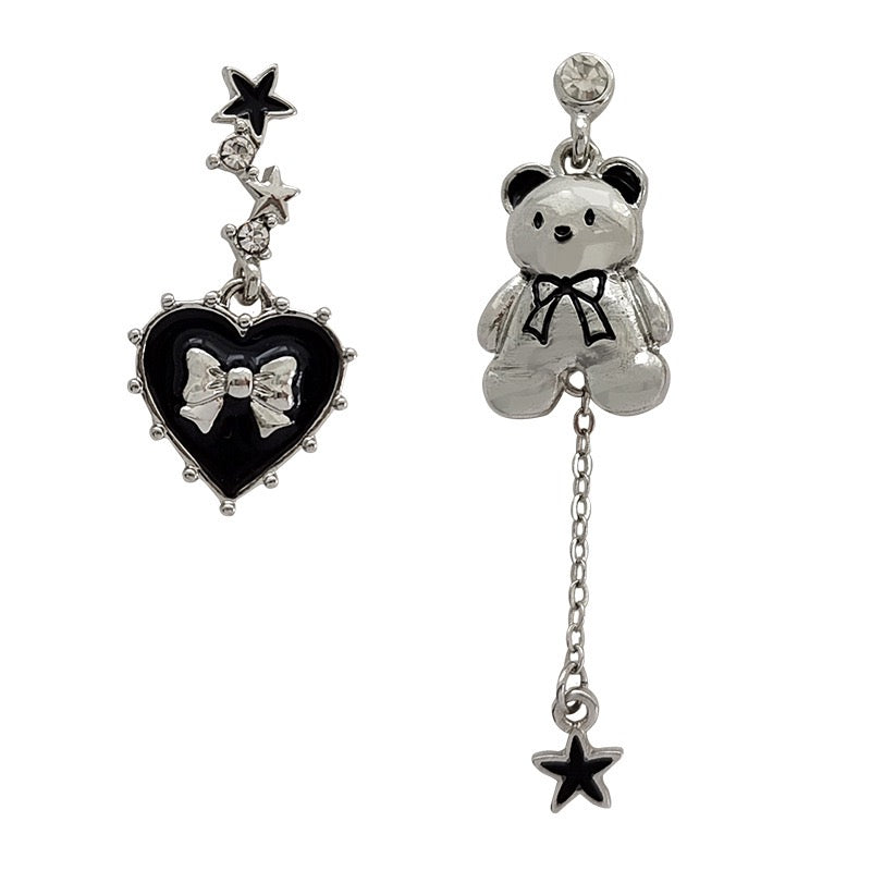 Cute Metal Bear & Heart Asymmetrical Earring