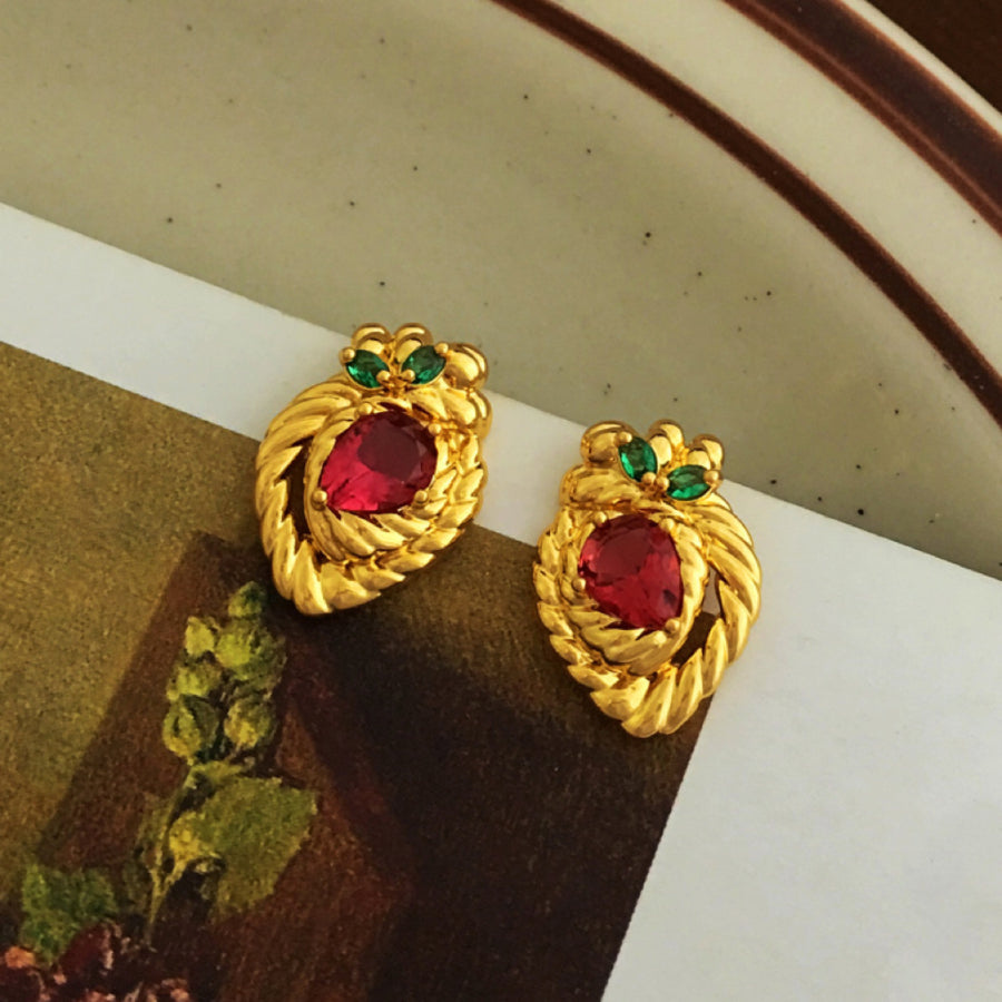 Real Gold Plated Copper Strawberry Shaped Earrings