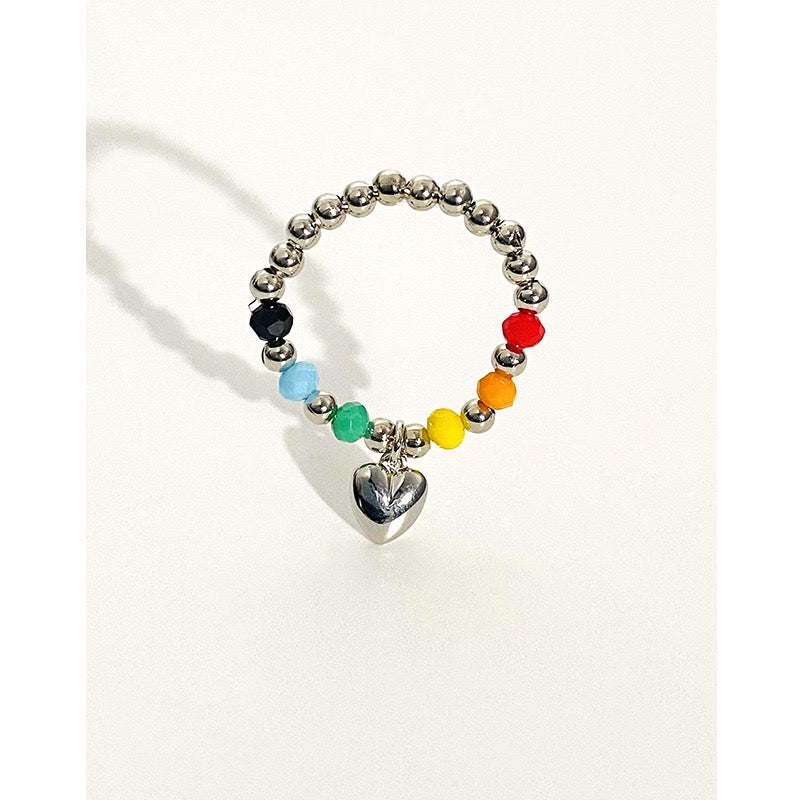 Colorful Beads Beaded Heart Pendant Ring