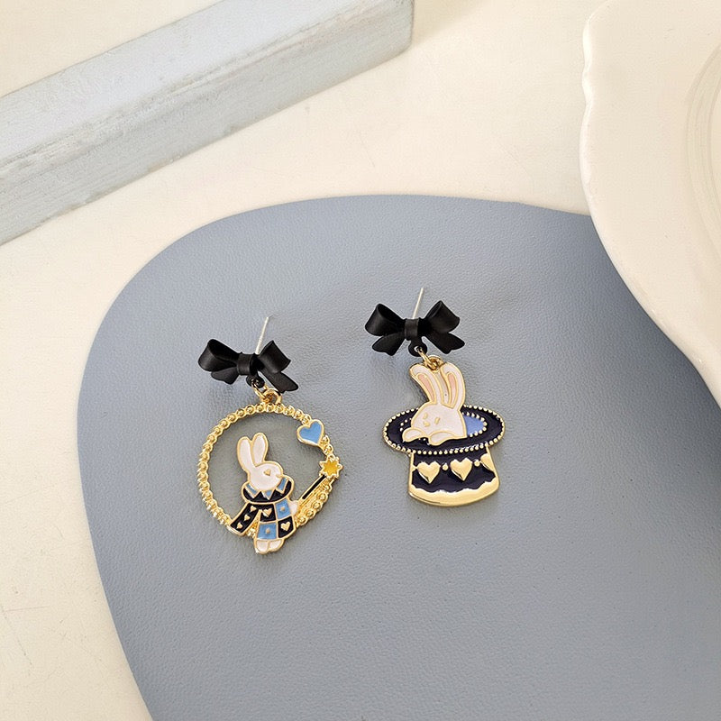 Cute Black Bow Rabbit Baked Finish Pierced｜Clip Earring