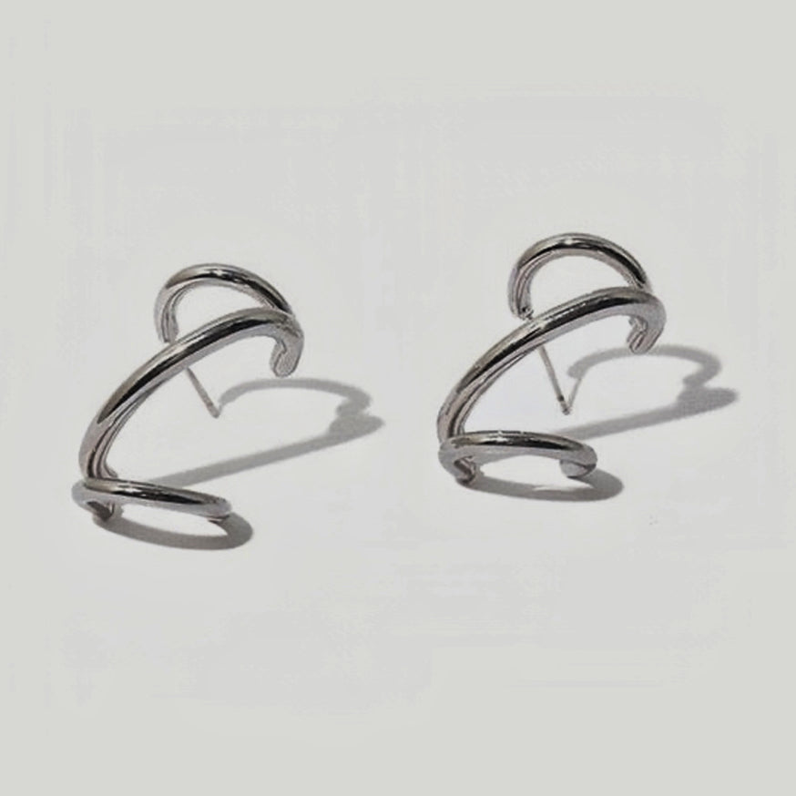 White Rhodium-Plated Cross Line Ear Bone Clip Earring