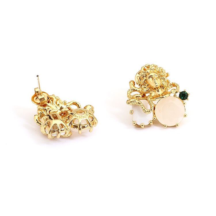 Gold Plated Copper Gem Inlaid Stud Earrings