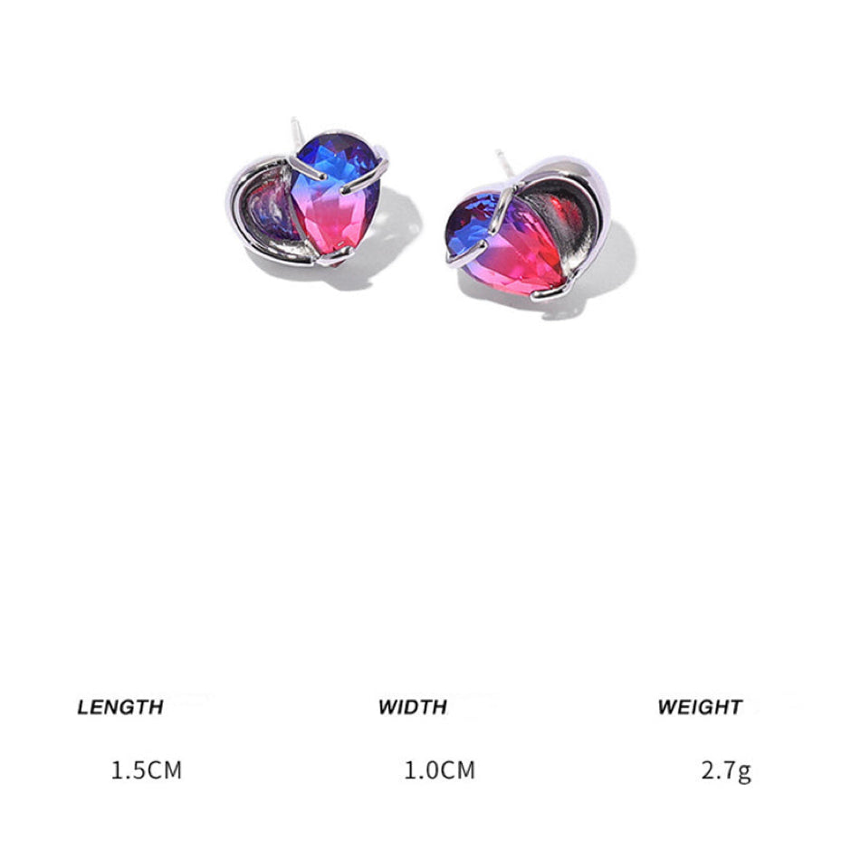 Gradient Color Tourmaline Heart Shaped Pierced Earring