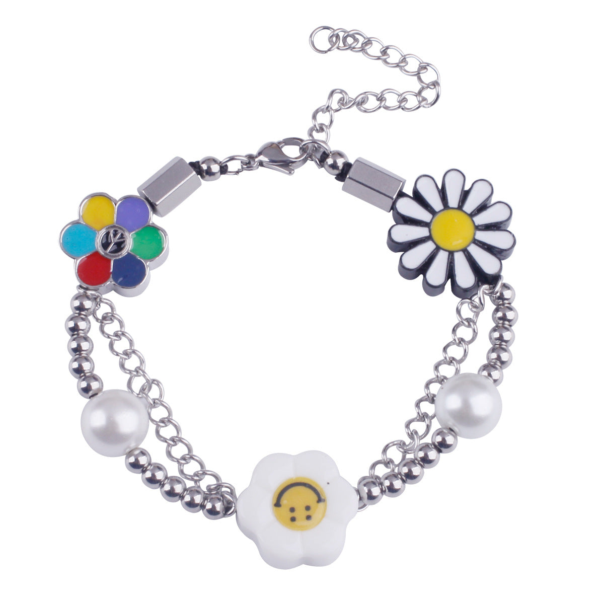 Smile Face Sun Flower Pearl Necklace & Bracelet Set