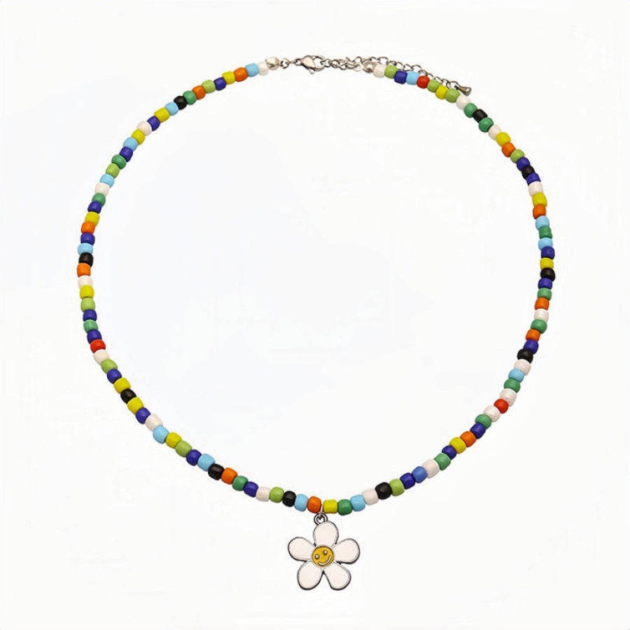 Colorful Beads Beaded & Cute Flower Pendant Necklace