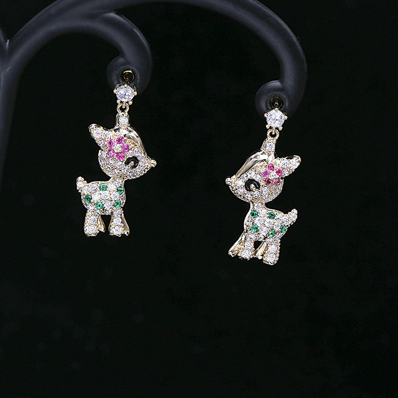 Cute Zircon Inlaid Deer Shaped Drop Earrings