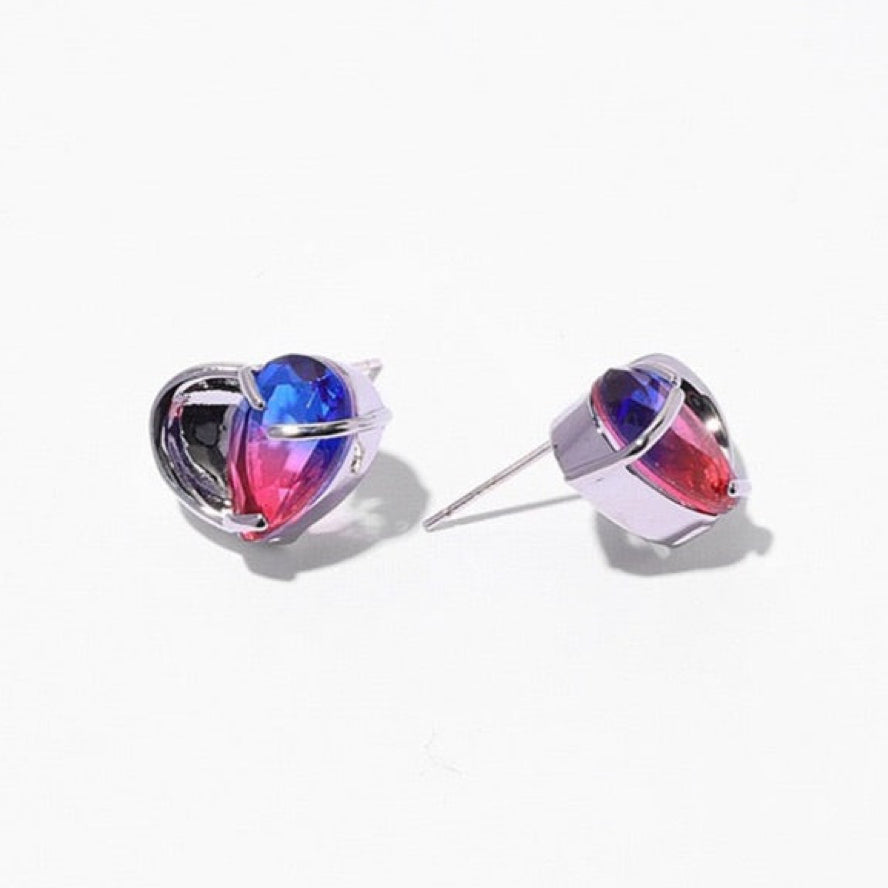 Gradient Color Tourmaline Heart Shaped Pierced Earring