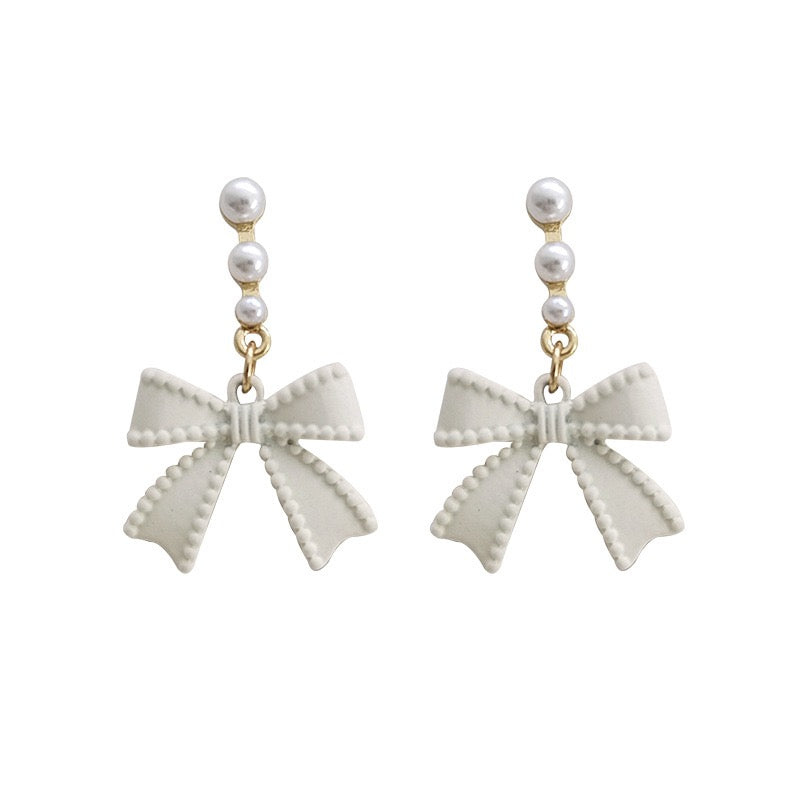 White Bow FAUX Pearl Earring