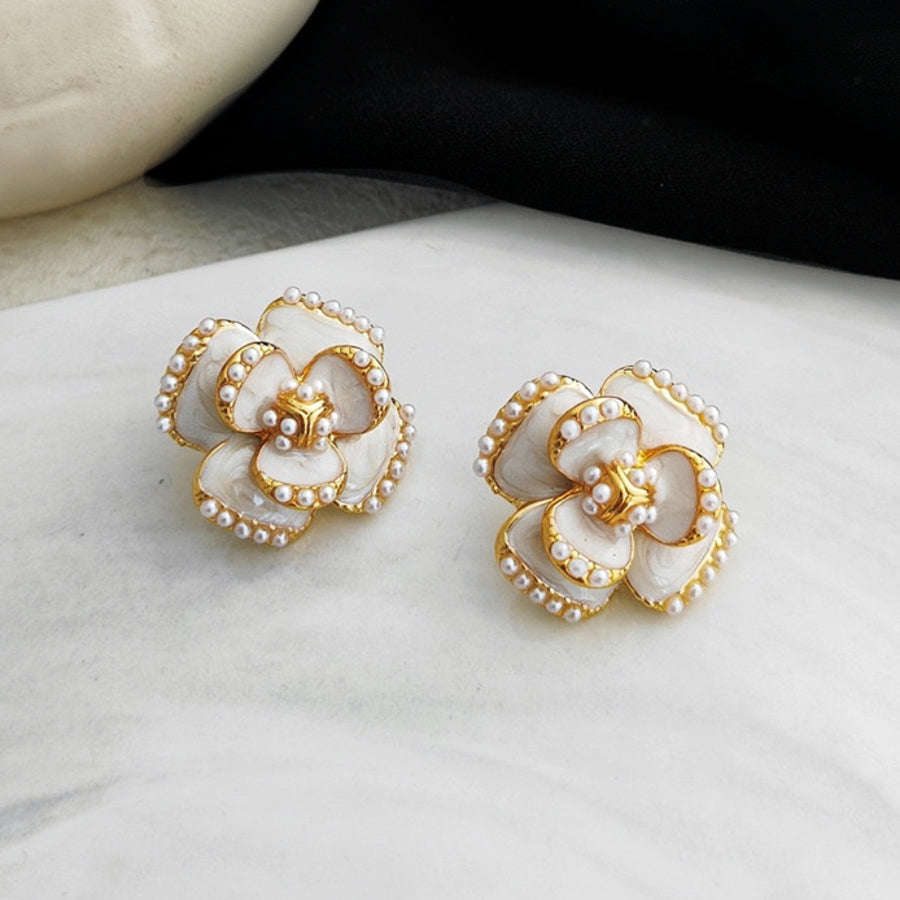 Vintage Real Gold Plated 3D Flower Earrings