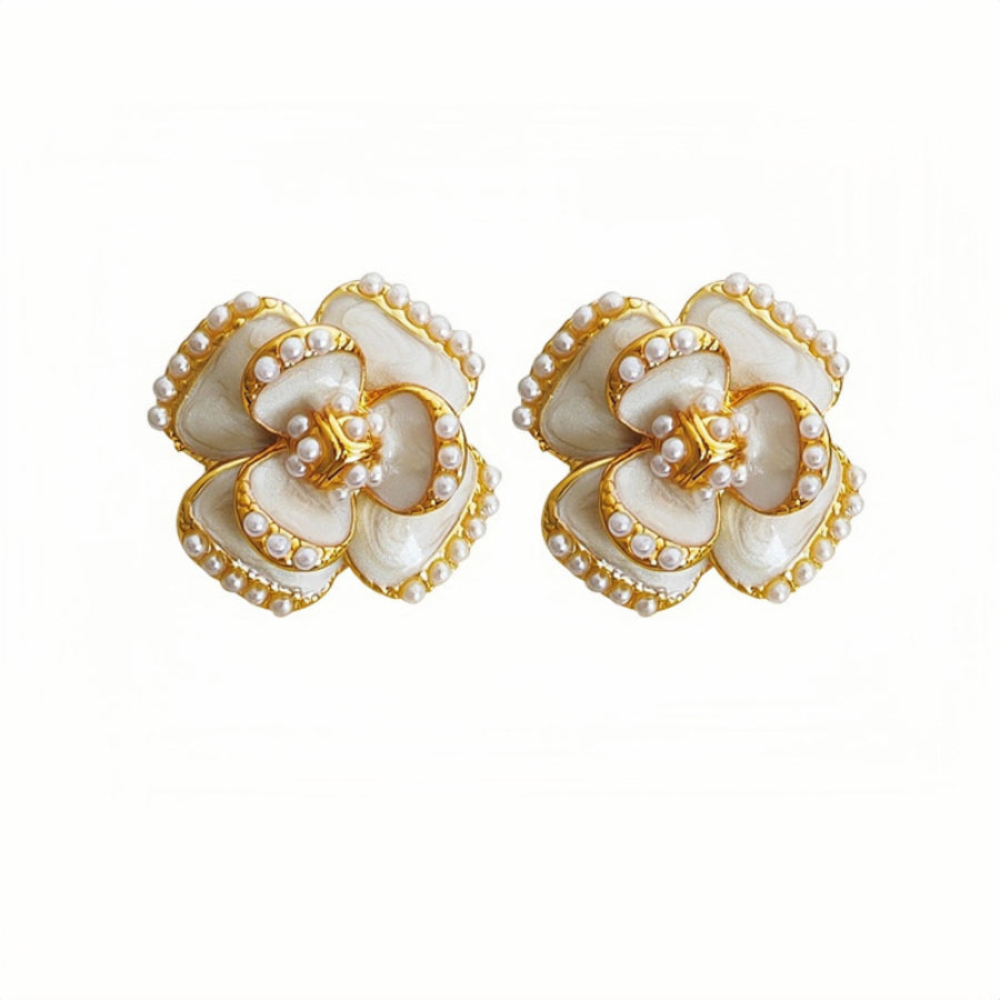 Vintage Real Gold Plated 3D Flower Earrings