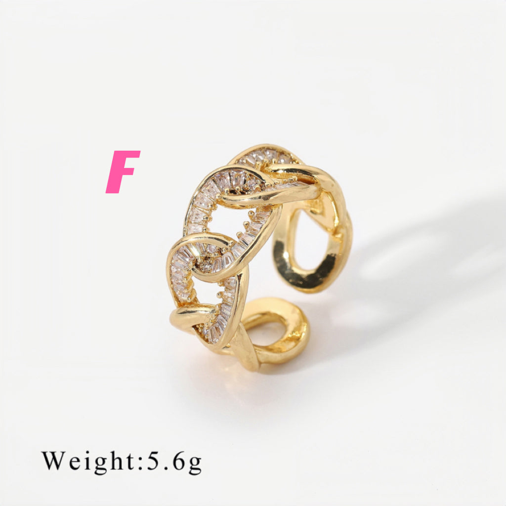 18K Gold Color Preserving Zircon Inlaid Open Ring Set