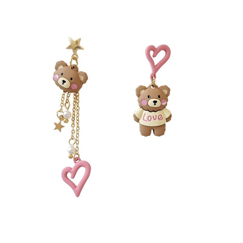 Cute Heart Bear Asymmetrical Earring