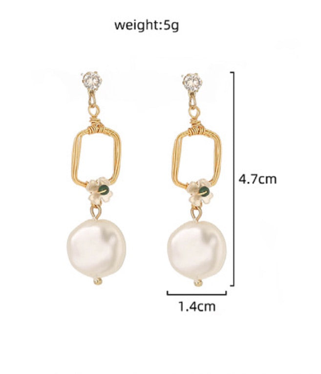 Flower Charm Square Drop FAUX Pearl Earring