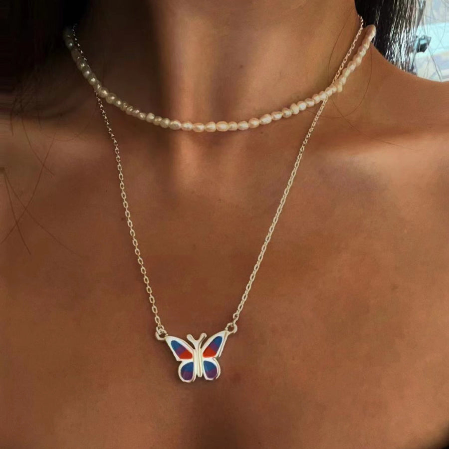 Silver Plated Colorful Butterfly Pendant Necklace