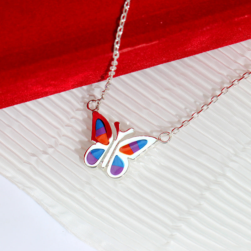 Silver Plated Colorful Butterfly Pendant Necklace