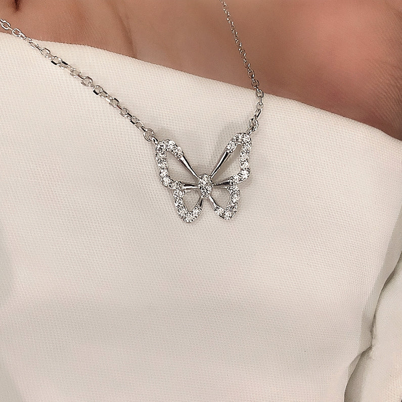 S925 Sterling Silver Butterfly Pendant Choker