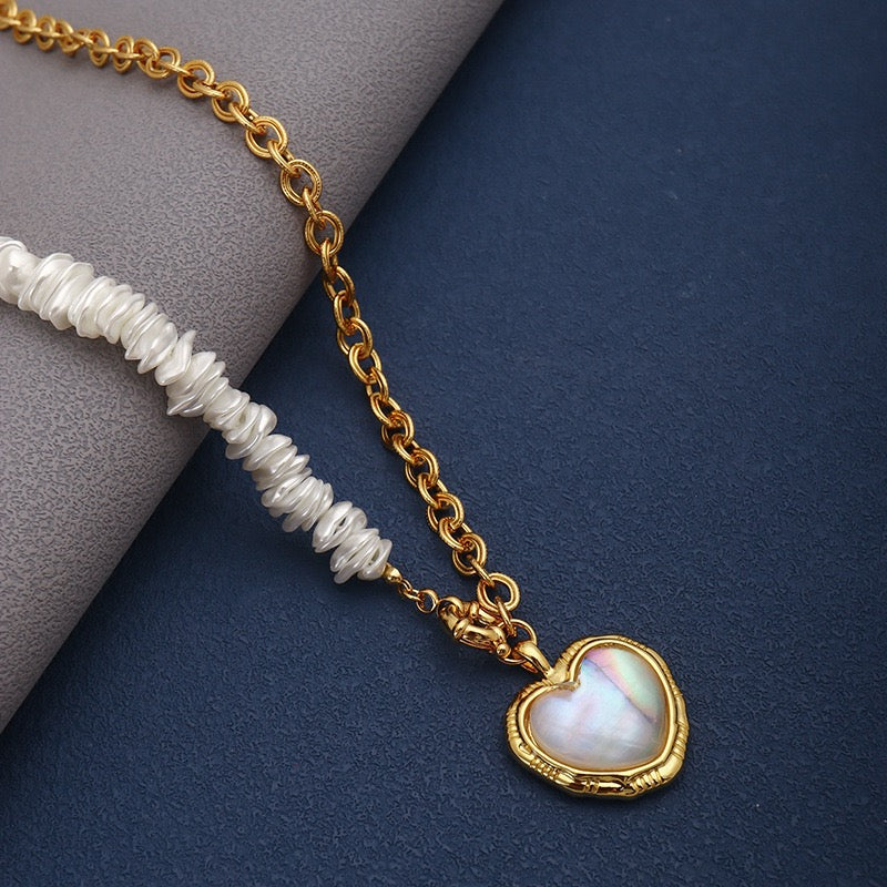 Vintage Heart Pearl with Iron Chain and Irregular Freshwater Pearl Beads Spell