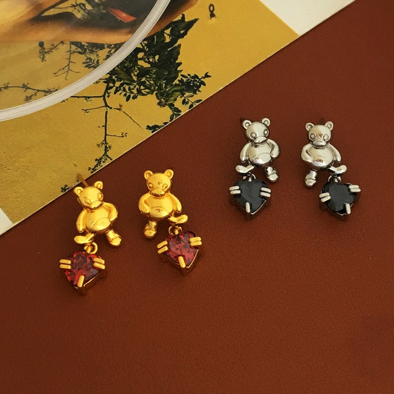 Vintage Little Bear Zircon Inlaid Drop Earrings