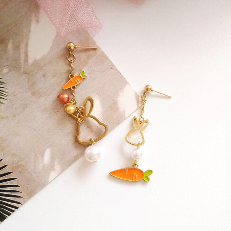 Cute Rabbit Carrot Asymmetrical Earring