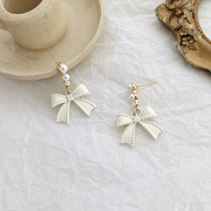 White Bow FAUX Pearl Earring