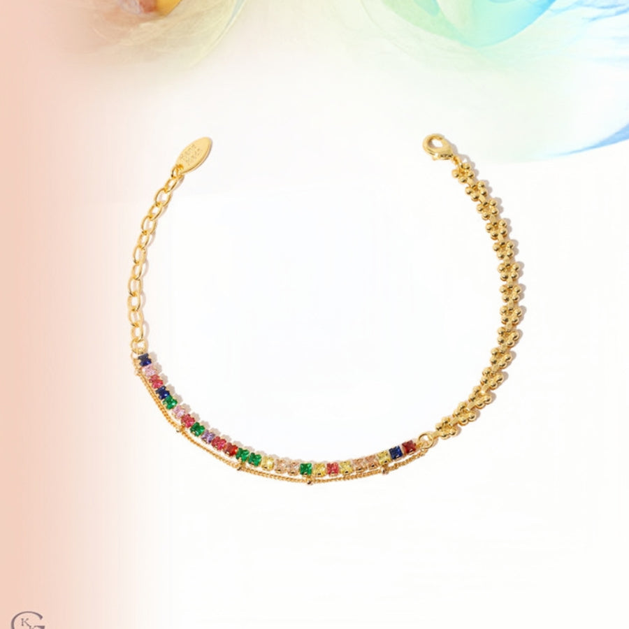 18K Gold Plated Wheat Chain Splice with Zircon Bracelet