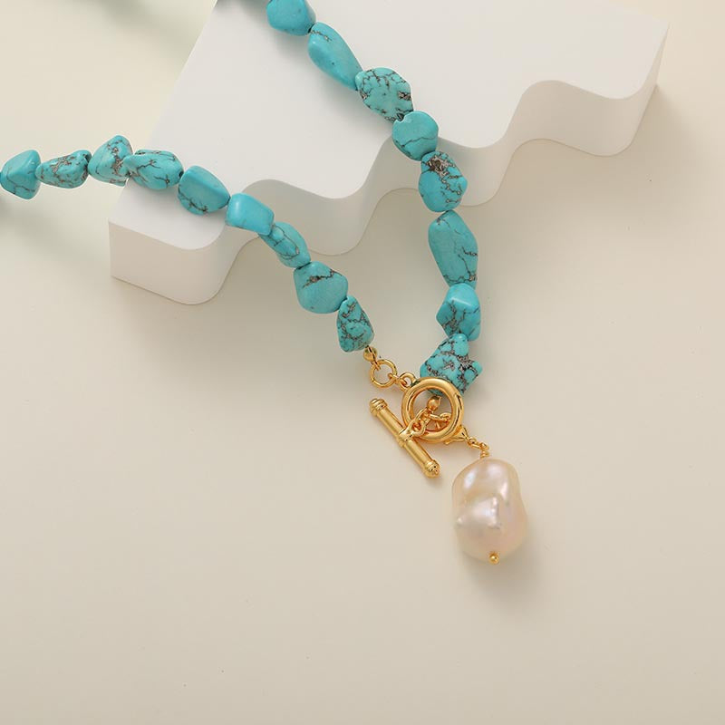 45cm Gold Plated Turquoise Freshwater Baroque Pearl Necklace