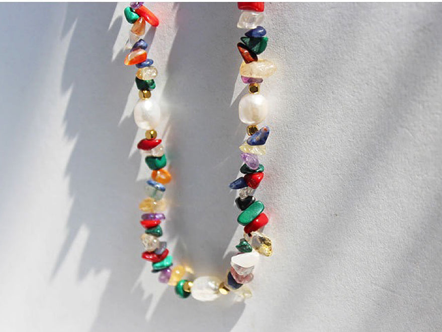 Vacuum Coating Handmade Color Stones Beaded Chocker Necklace