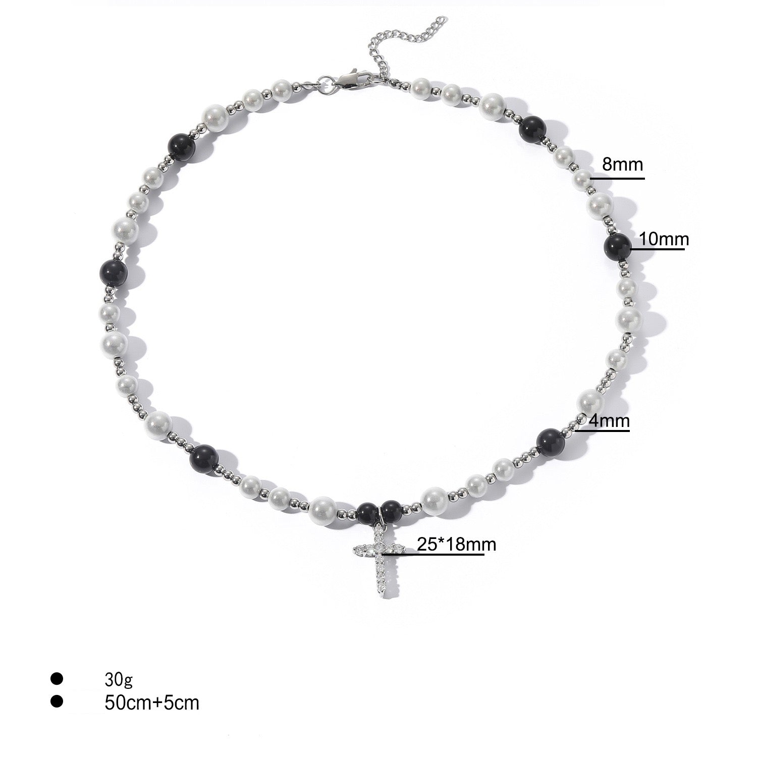 Black & White Pearls Stainless Steel Cross Pendant Necklace for Men