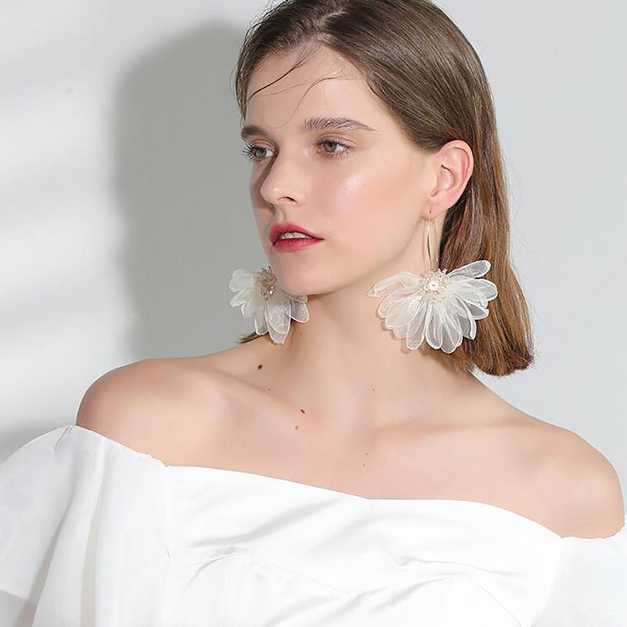 Large Organza Flower Petal Earrings